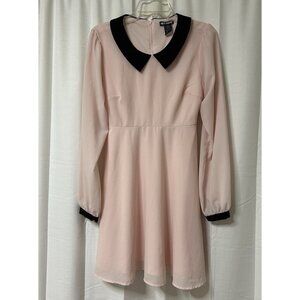 Hot Topic Blush Pink Black Collared Long Sleeve Dress Large